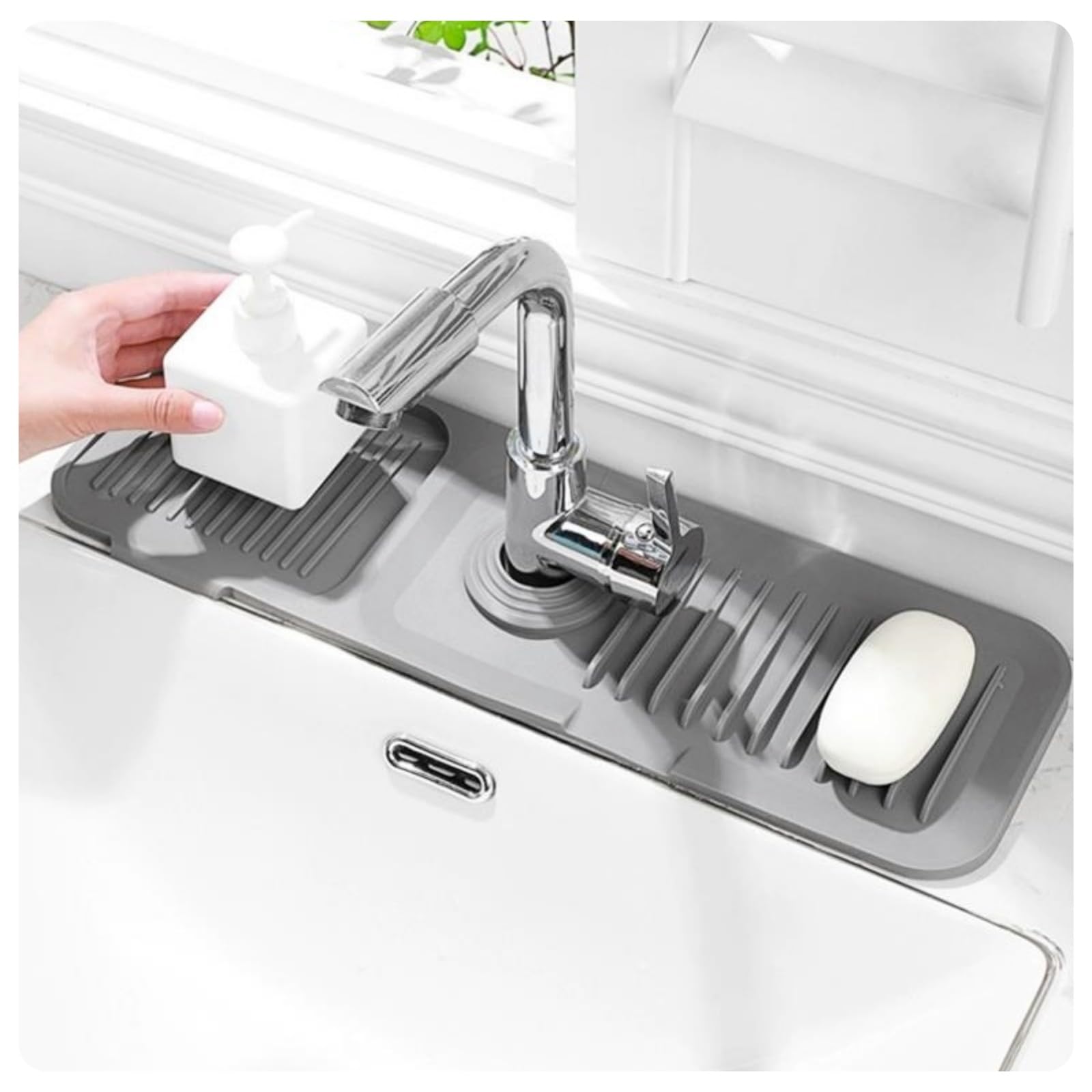 Juveximzy Faucet Guard&Draining Mat,5Sloped Faucet Mat For Kitchen Sink[Faucet Holes Can Be Cut]17.7''X5.5''Sponge Holder For Ki