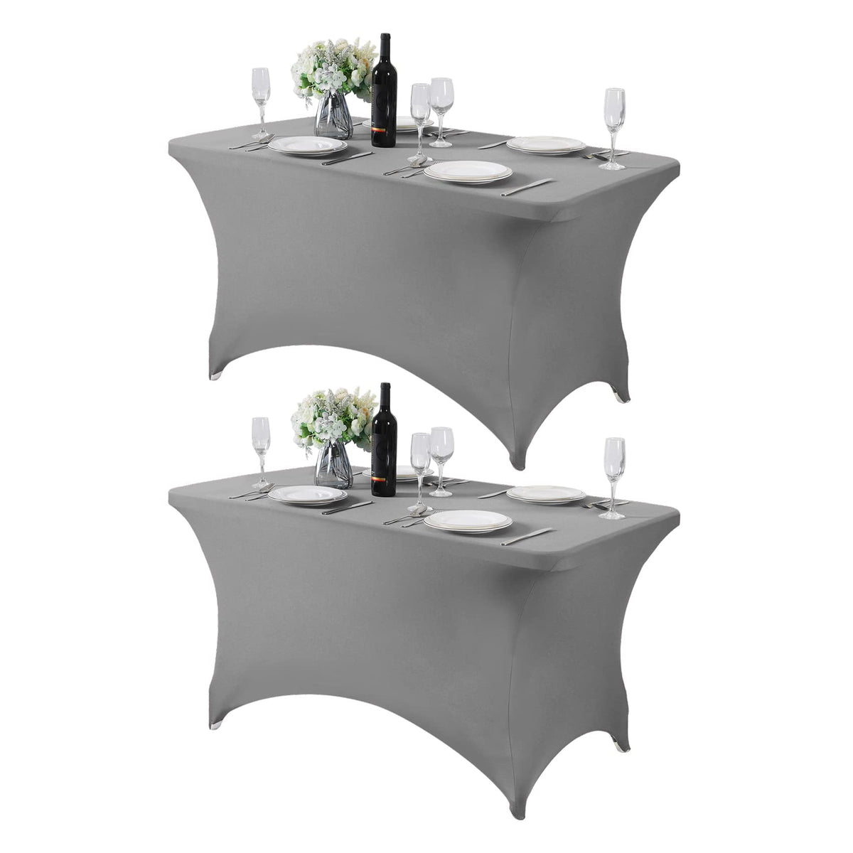 Hezuzo 2Pack Spandex Table Cover For 4Ft Table Universal Fitted Stretch Tablecloth For Party, Banquet, Wedding And Events-Gray