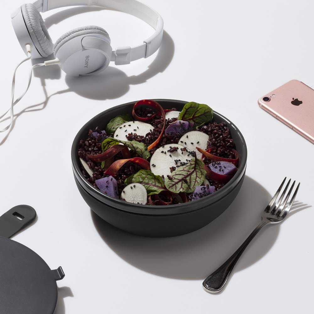 W&P Porter Ceramic Bowl Lunch Container, 1L, Charcoal, BPA-Free, Snap-tight Lid & Silicone Strap