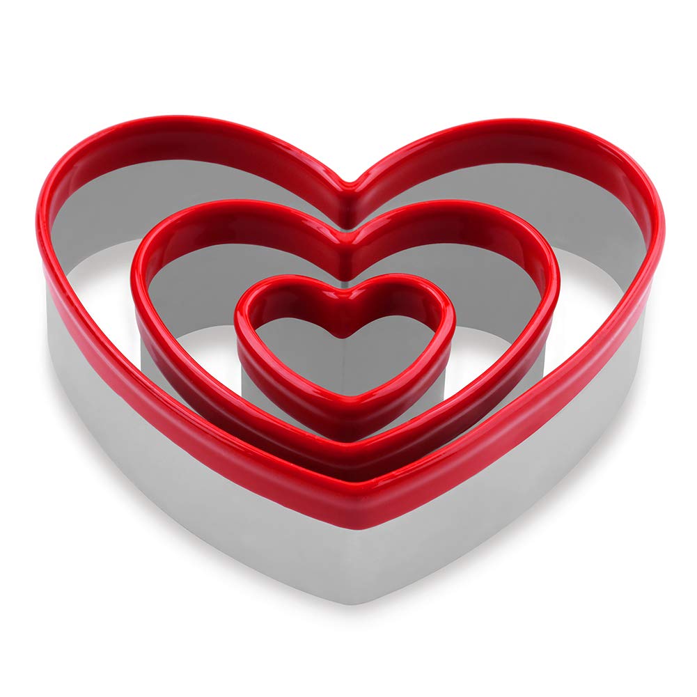 Fasaka Heart Shape Cookie Cutters With Red Color For Beloved Ones- 3Pcs Heart Biscuit Cutter For Baking And Decorating The Cake