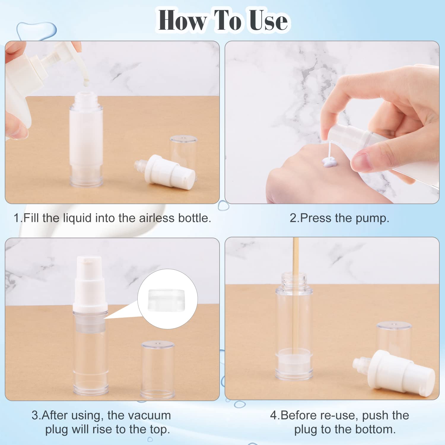 20Pcs 5Ml/0.17Oz Airless Pump Bottle Refillable Plastic Airless Vacuum Dispenser Portable Clear Cosmetic Sample Vial Container J