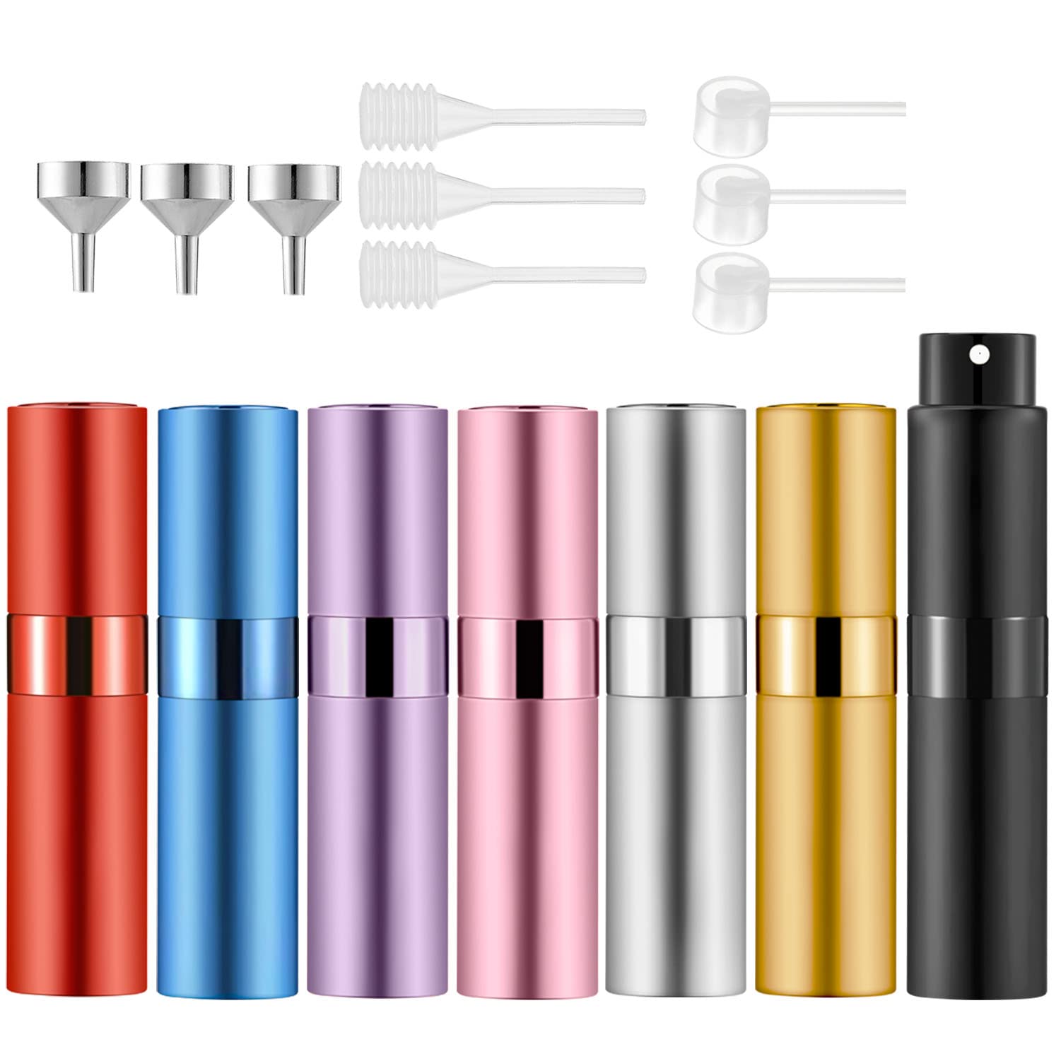 Lil Ray 8Ml Portable Mini Perfume Atomizer(7 Pcs) Refilable Empty Small Spray Bottle With Lifting Nozzle For Travel, Pocket Colo