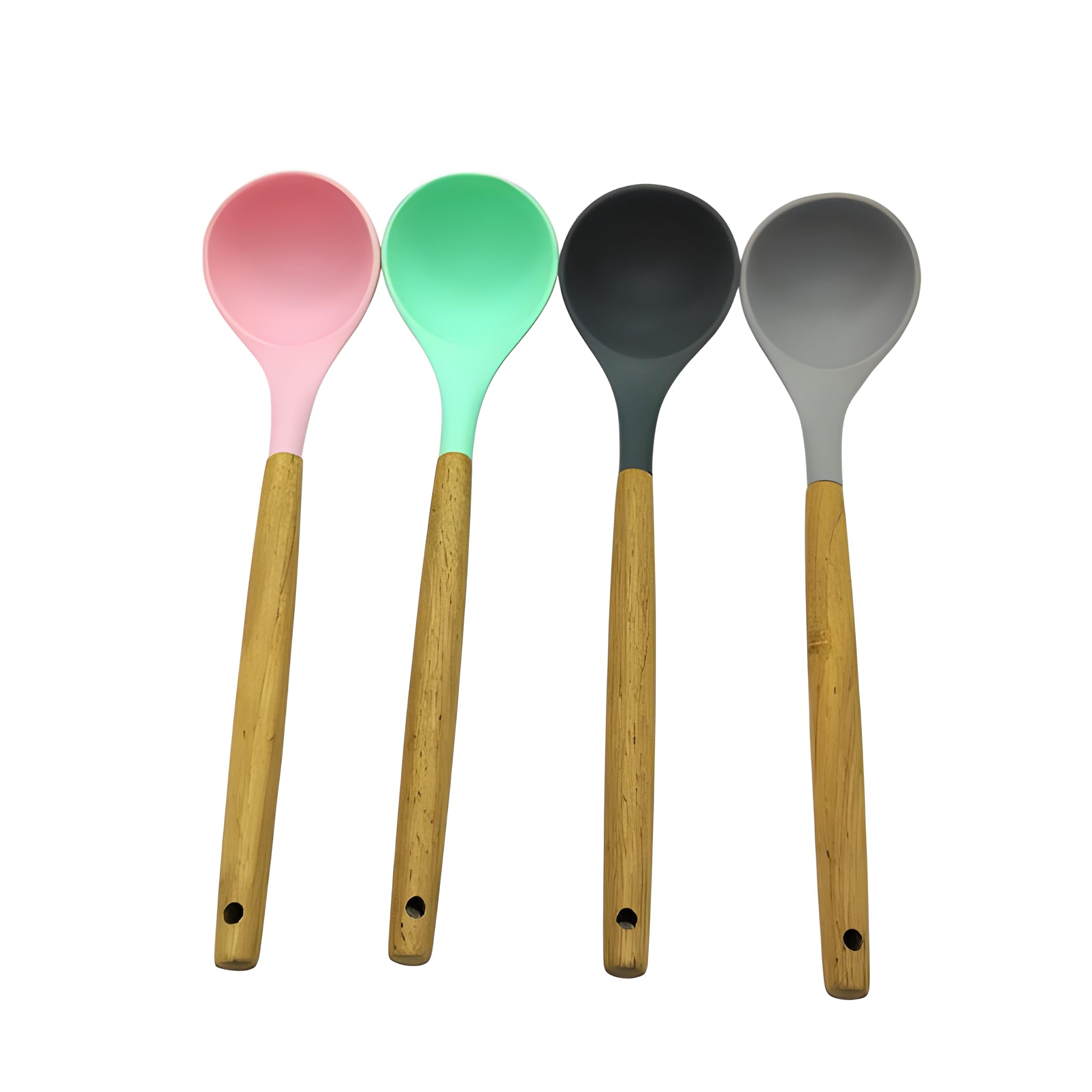 Lemon Tree Silicone Ladle Soup Spoon With Wooden Handle, NonStick Spatula Ladle Heat Resistant Ladle Scoop, Dishwasher Safe (Se