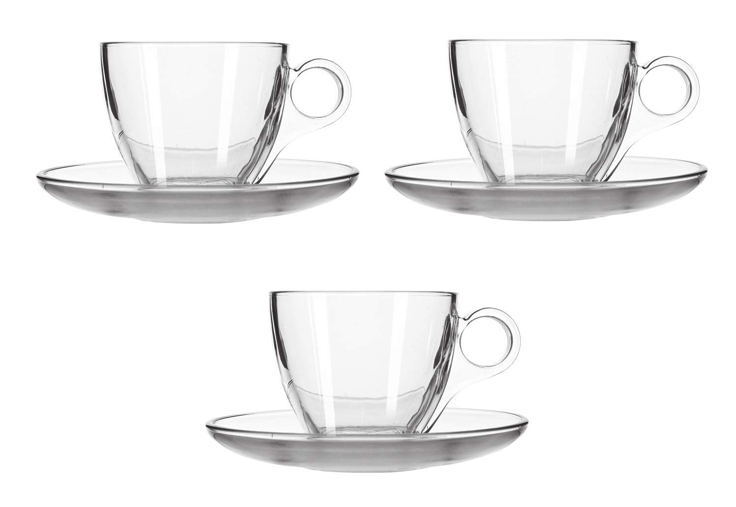 Cloudsell Glass Tea Cup And Saucer Set, Crystal Clear Glass, 180 Ml, Set Of (6)