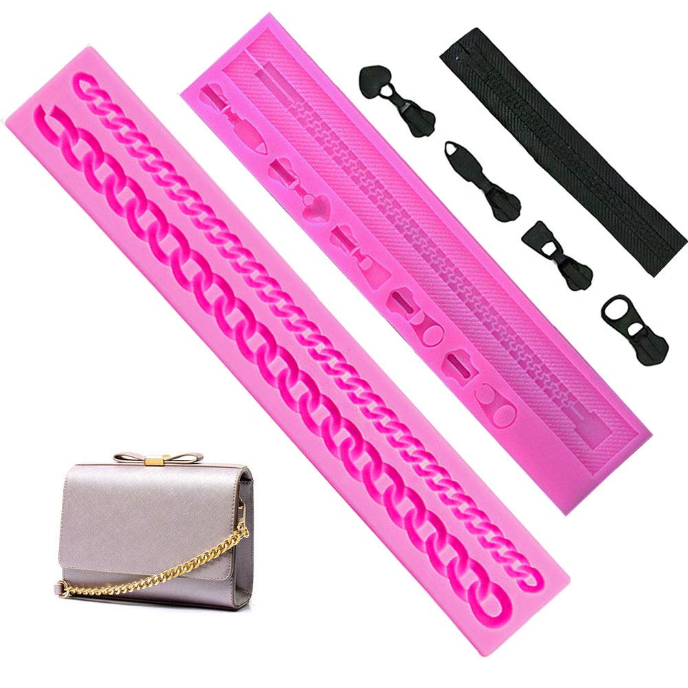 Kuuguu 2 Pack Zipper Chain Silicone Mold Realistic Chain Cake Fondant Mold Purse Bag Cake Decorating Mould For Diy Cake Border D