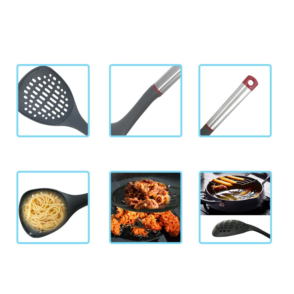 Slotted Spoon- Skimmer Slotted Spoon-Heatproof Skimmer Strainer,Safe For Non Stick Cookware
