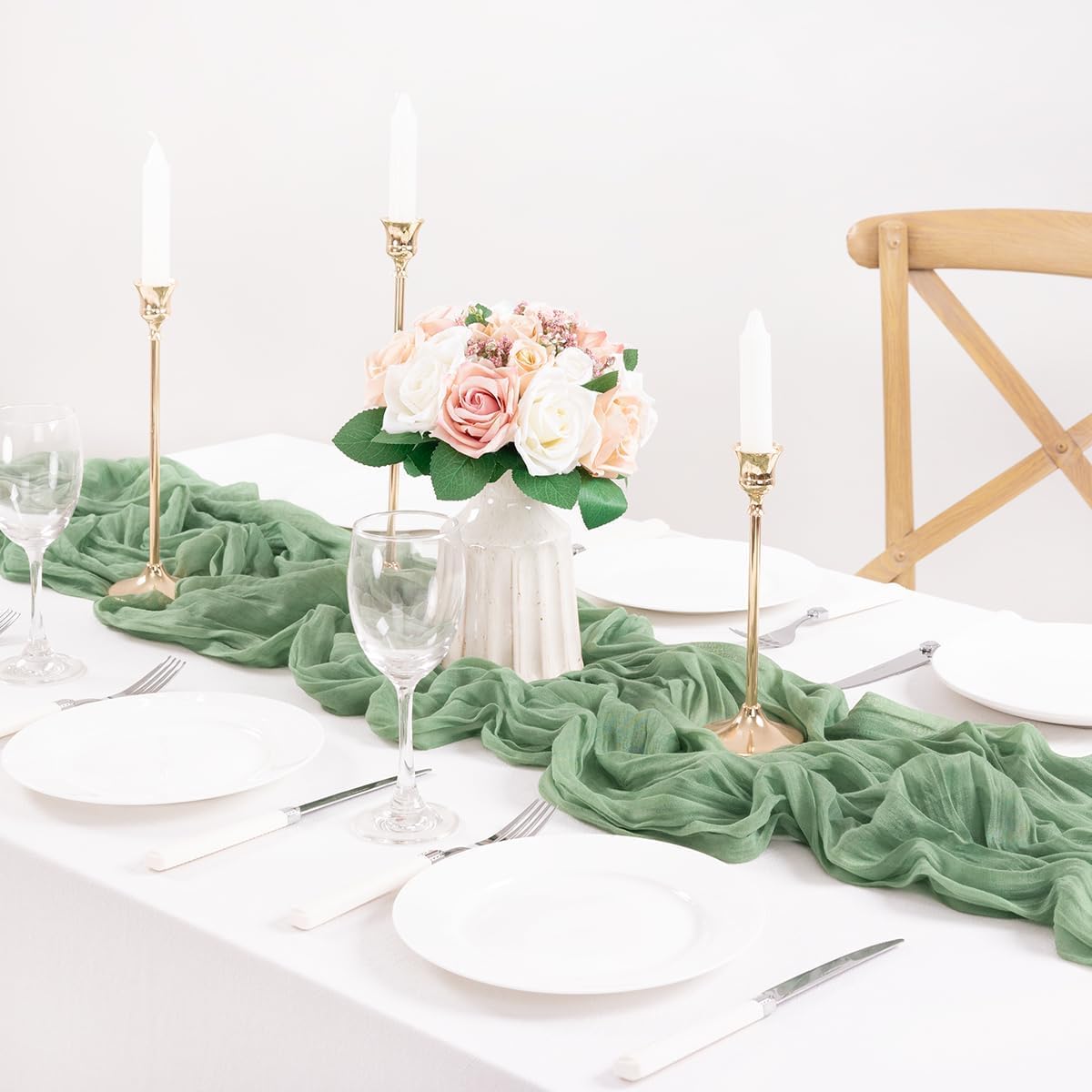 Mlmc St. Patrick'S Day Sage Green Cheesecloth Table Runner 10Ft Rustic Gauze Cheese Cloth Table Runner 35X120 Inches For Spring