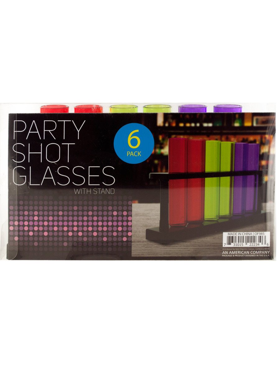 Kole Test Tube Party Shot Glasses With Stand Kitchen Essentials, 6 Count (Pack Of 1), Colored Transparent