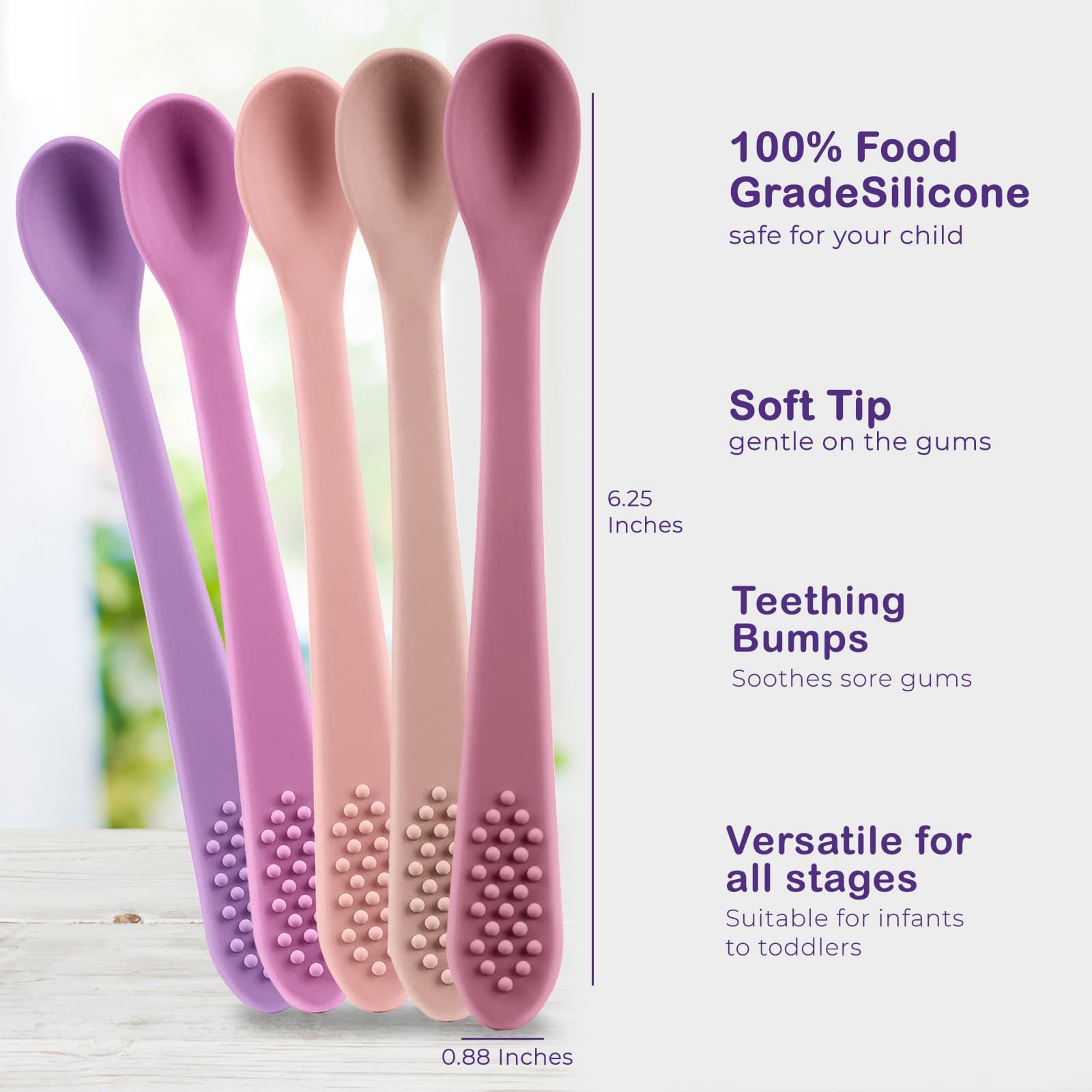 Baby Spoons First Stage Silicone Baby Spoon - Self Feeding Baby Utensils - Infant Spoons First Stage Baby Feeding Spoon - Soft & Gentle on Gums - BPA Free Silicone Baby Spoons Set