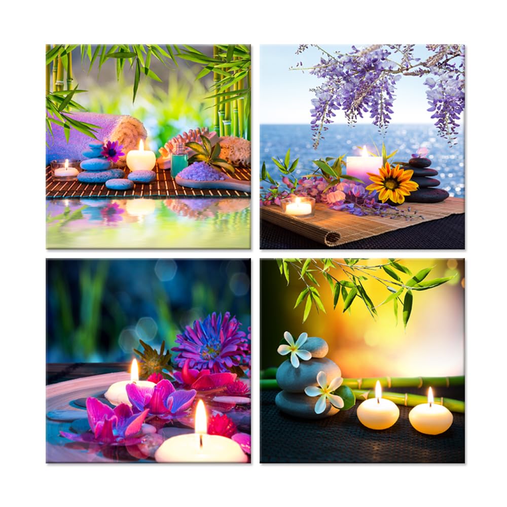 iHAPPYWALL Canvas Prints Zen Art Wall Decor Spa Massage Treatment Painting Picture Orchid Flower Frangipani Bamboo Flaming Candl