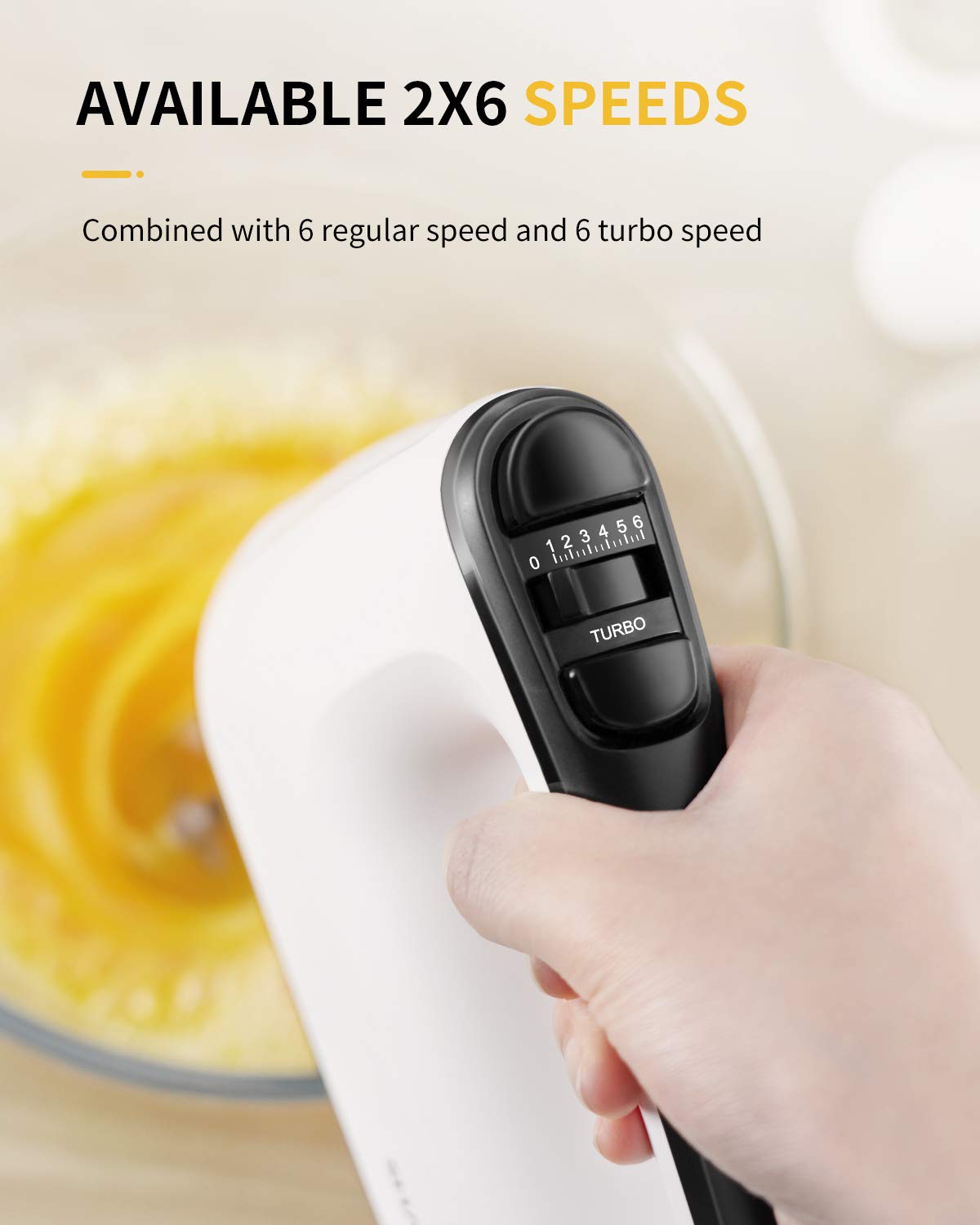 SHARDOR Hand Mixer Electric  6 Speed & Turbo Handheld Mixer with 5 Stainless Steel Accessories  Electic Mixer for Whipping  Mixing Cookies  Brownie  Cakes  Dough Batters  Snap-On Storage Case  White