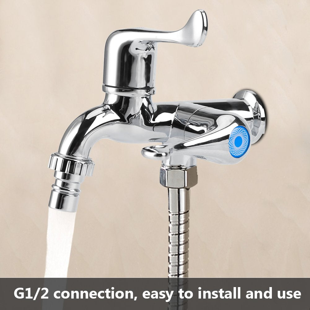 Fdit Water Tap Faucet Sink Basin Single Cooler Mixer Tap Double Spout Double Switch For Washing Machine Kitchen Sink Garden (Tai