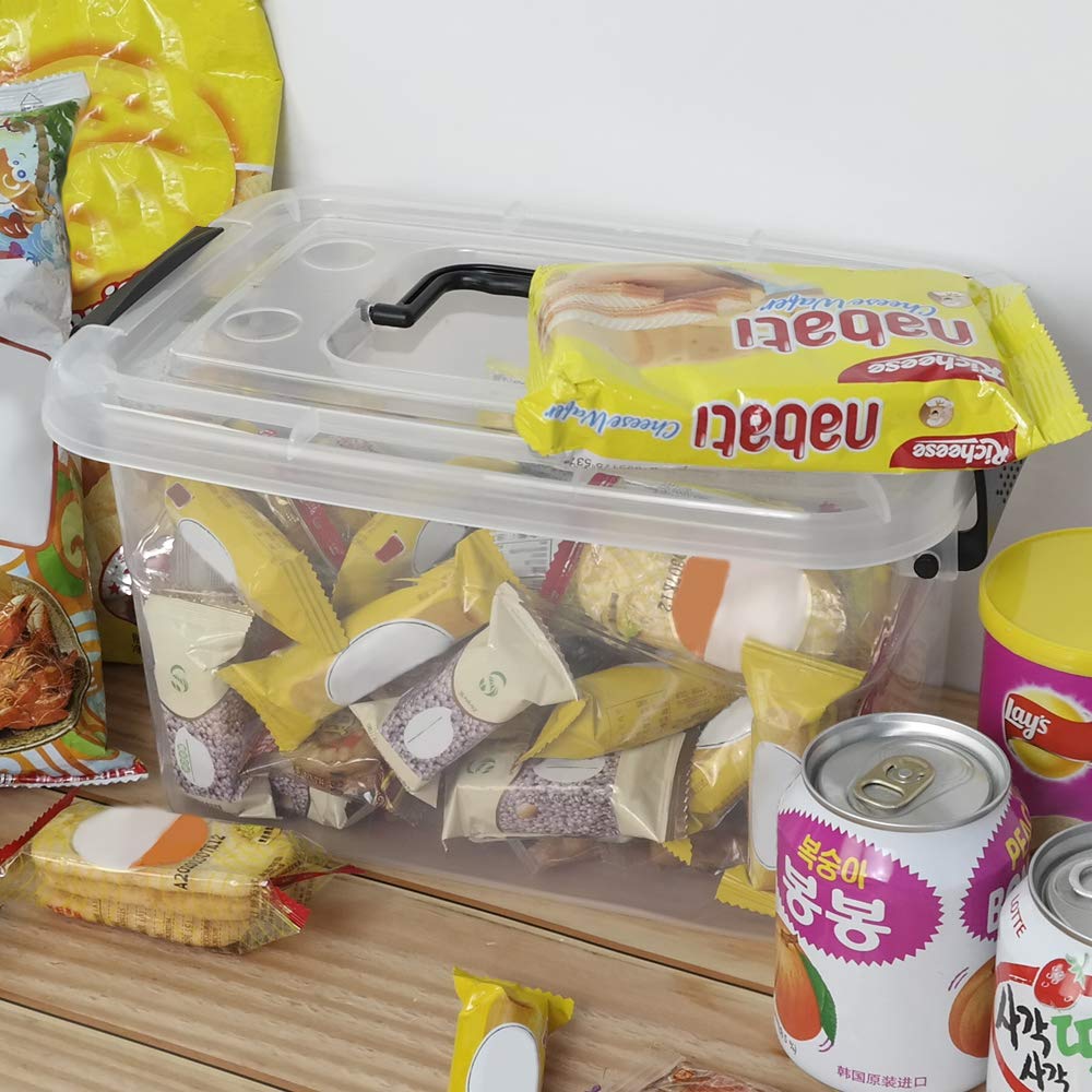 Doryh 5 L Plastic Storage Bin With Lid, Clear Transparent Box With Black Handles Set Of 6