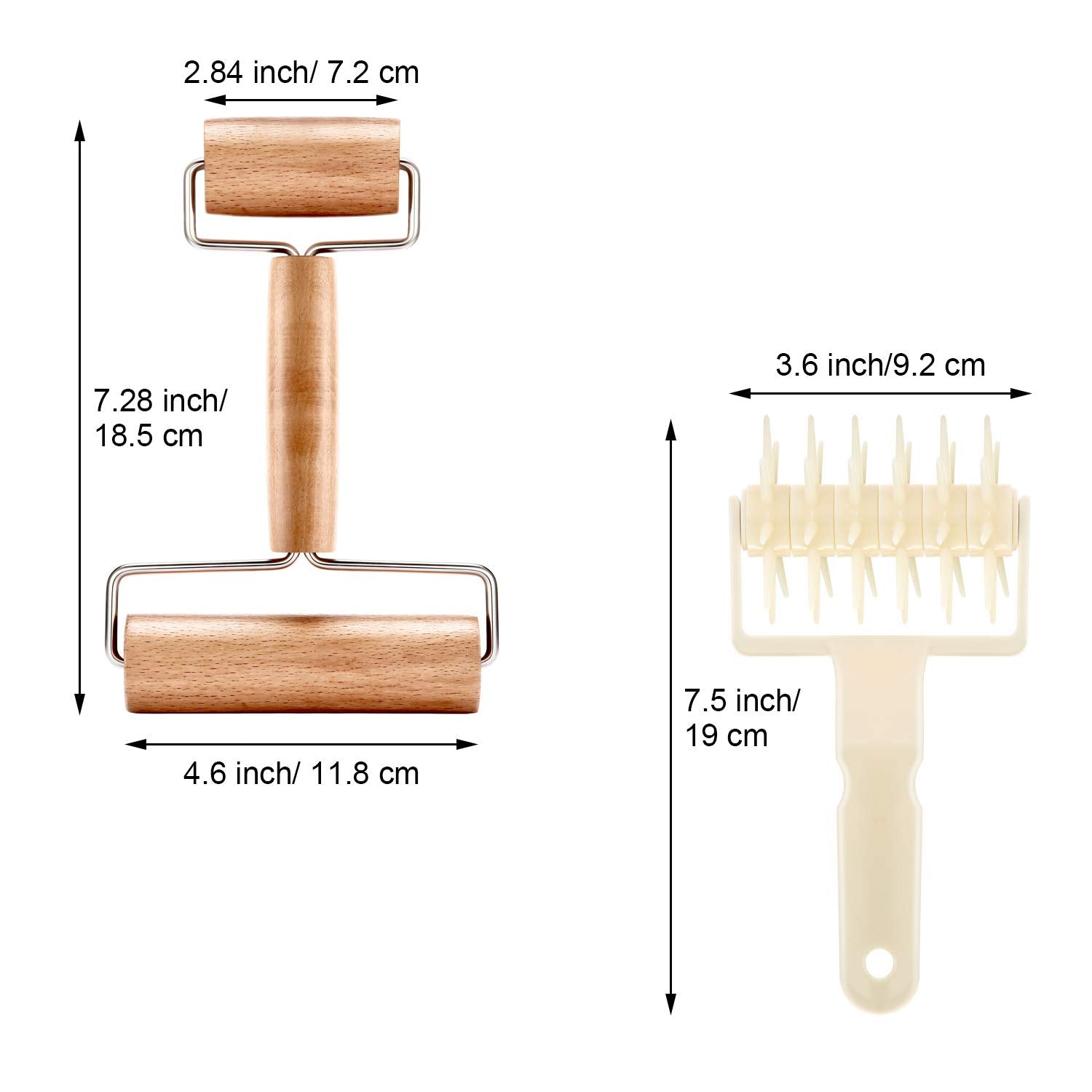 2 Pcs Pizza Dough Roller & Dough Docker Set, Plastic Dough Docker Pastry Roller With Spikes Wooden Rolling Pin, Non-Stick Pizza