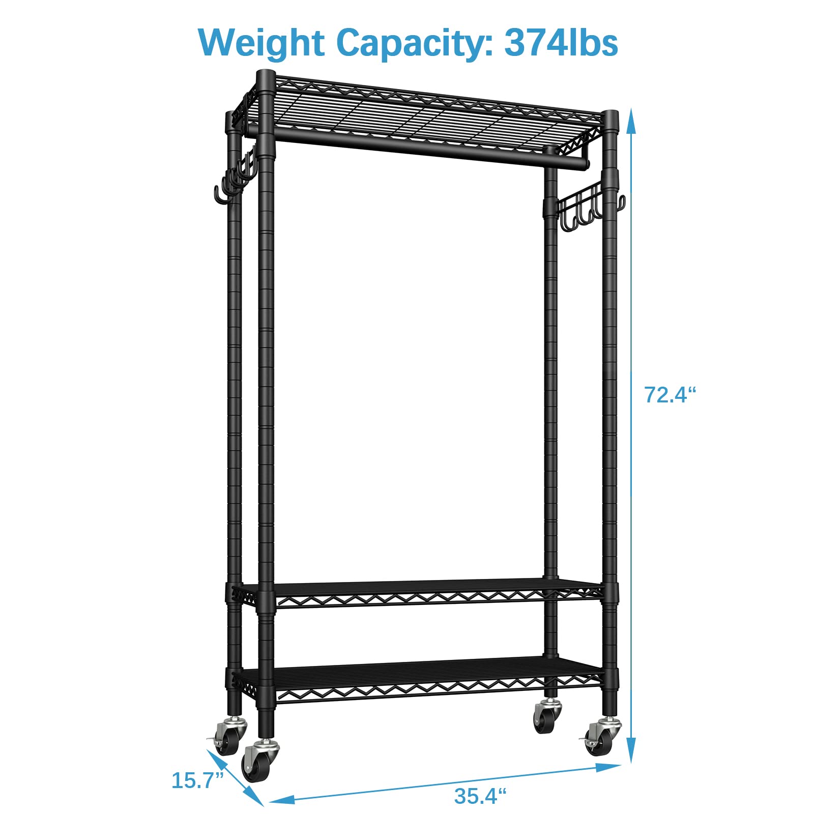 Vipek R1 Rolling Garment Rack Heavy Duty Clothes Rack For Hanging Clothes, Portable Closet Wardrobe With Wheels And Side Hooks,