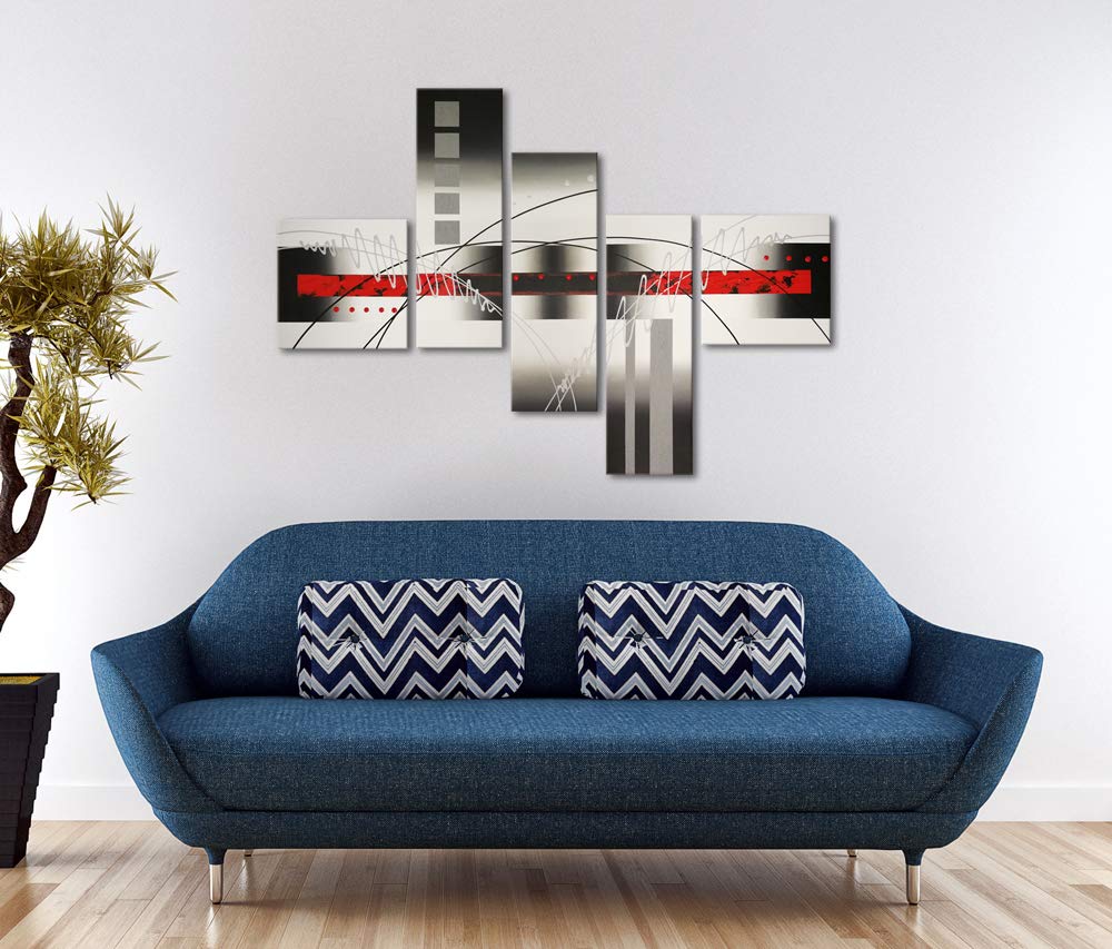 Wieco Art White Lines 100% Hand-Painted Stretched Canvas Wall Art For Living Room Decoration Home Decor Abstract Oil Paintings O