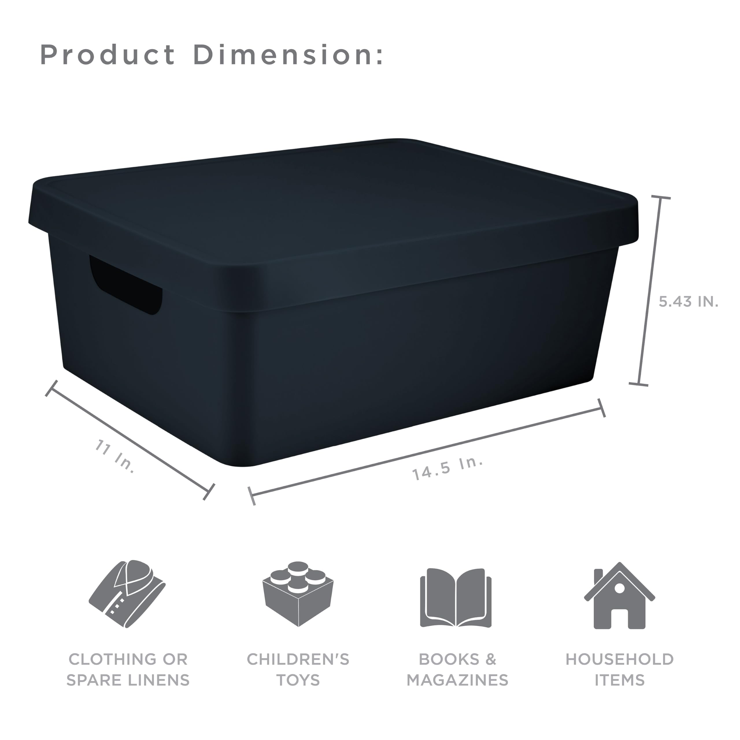 Simplify Medium Vinto Storage Box  Click Tight Lid  Stackable  Home Organization  Bathroom  Accessories  Toys  Closet  2 Handles  Black