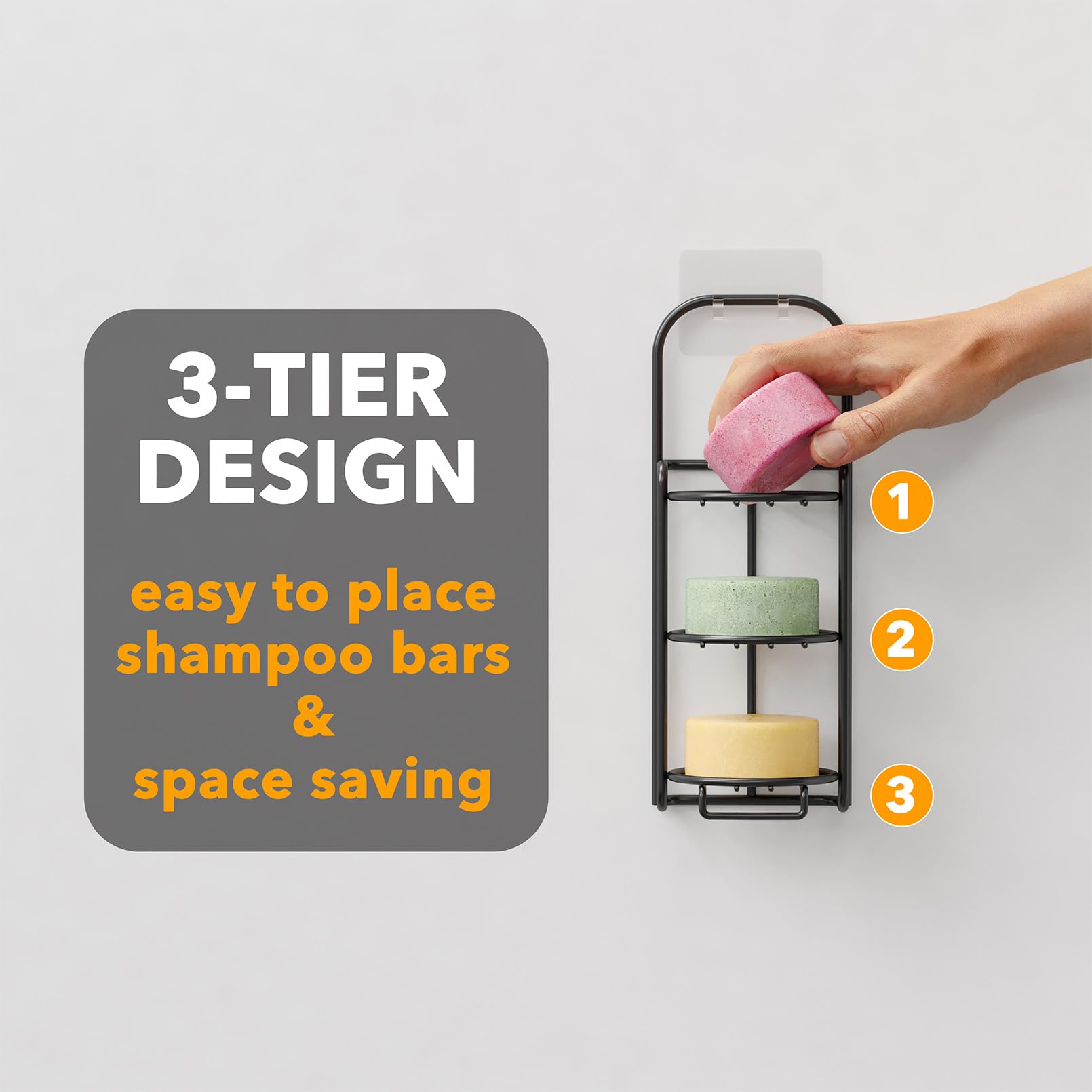 Spaceaid 3 Tier Shampoo Bar Holder For Shower, Self Draining Soap Bar Holders Caddy For Bathroom Wall And Kitchen Sink, Shampoo