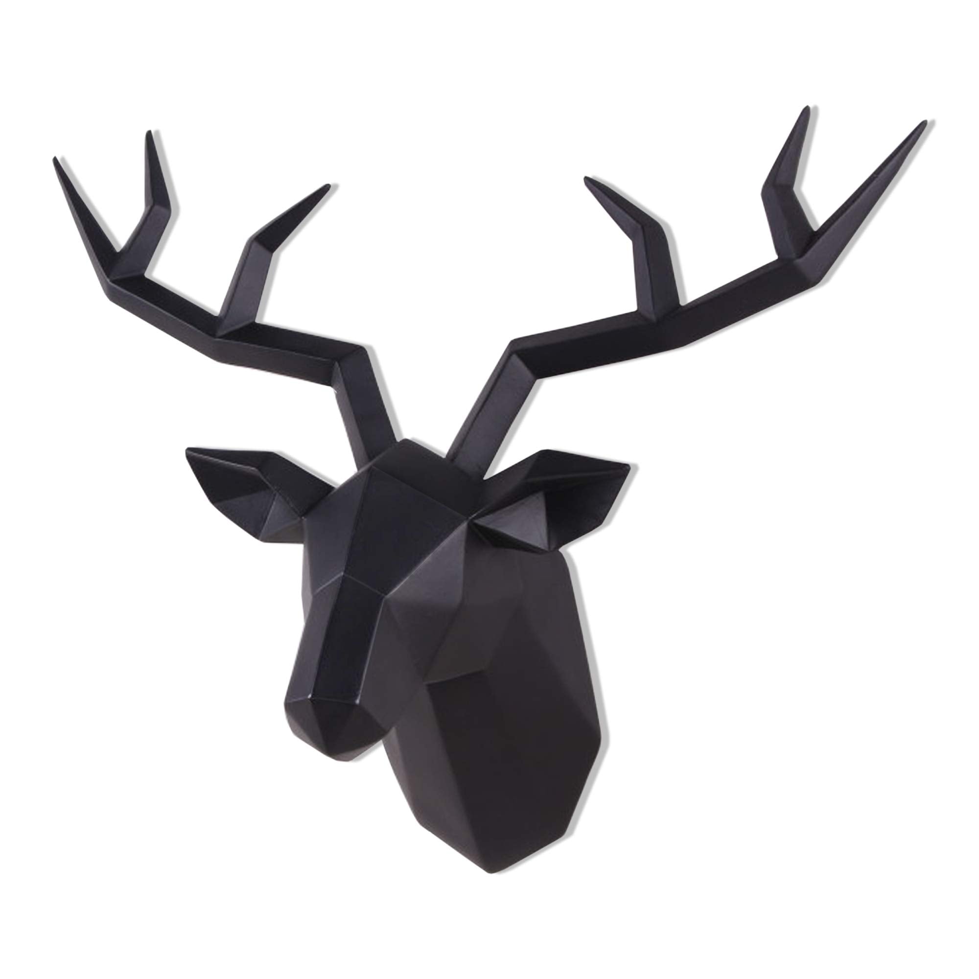Keygift Deer Head Wall Decor Geometrical Black Deer Antlers Wall Sculpture Faux Taxidermy Resin Wall Animal Head 14x5.5x11 Inche