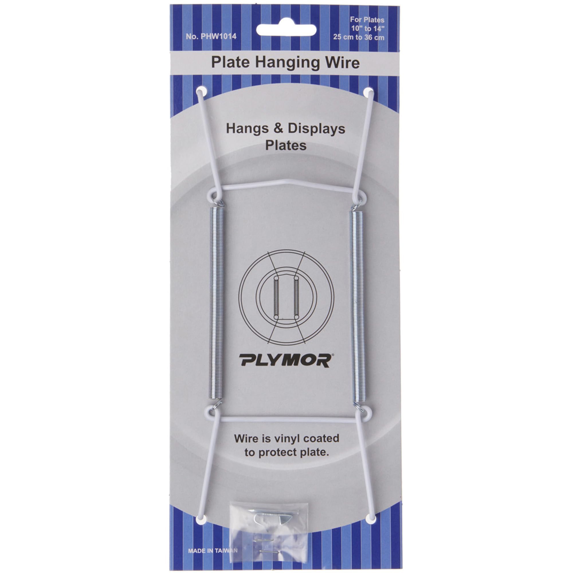 Plymor White Vinyl Finish Wall Mountable Plate Hanger, 8'' H X 3'' W X 0.5'' D (For Plates 10'' - 14''), Pack Of 2