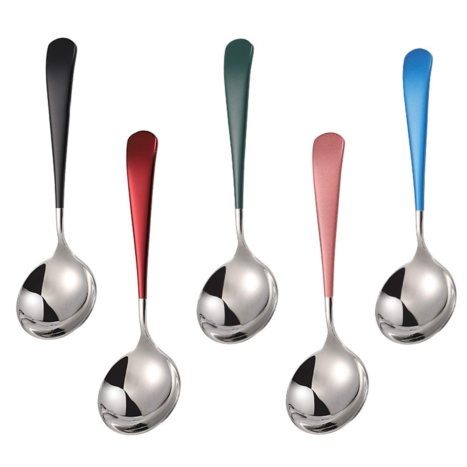 Soup Spoons Stainless Steel, 18/10 Round Head Soup Spoons, Modern Thick Short Handle 304 Stainless Steel Korean Spoon, Dinner Me