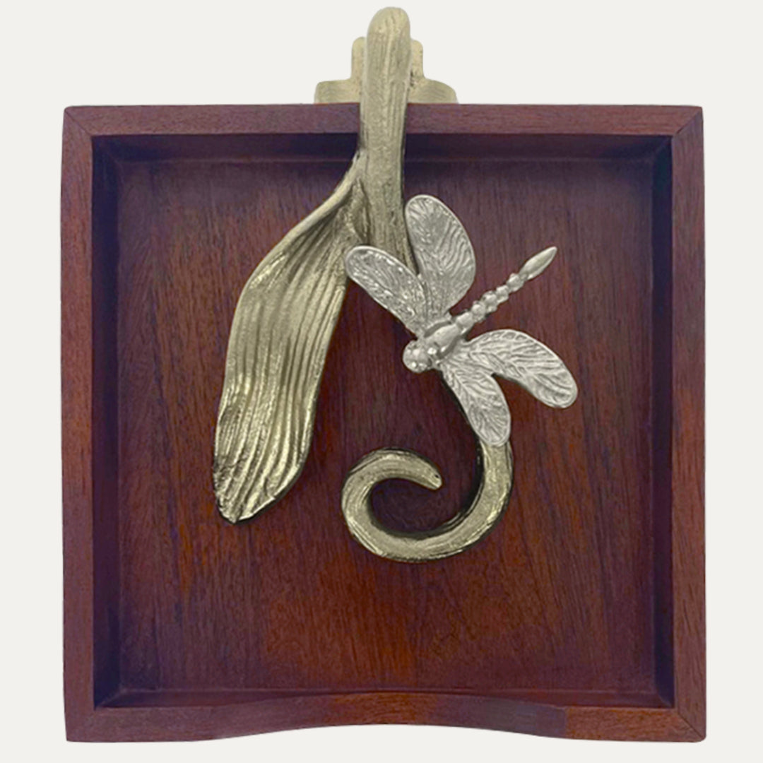 Solid Wood Napkin Holder with Silver and Gold Finish Ornament