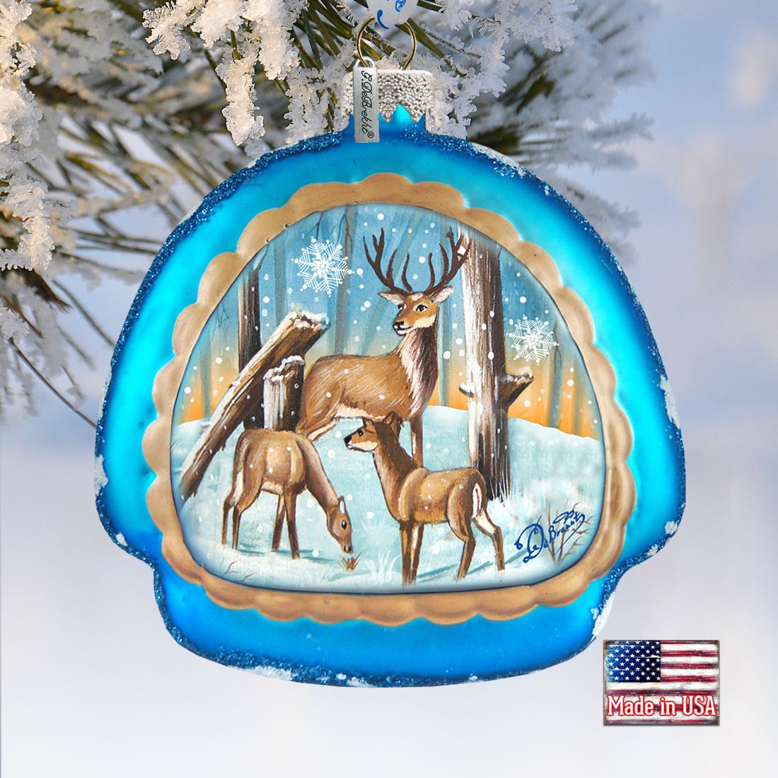 Deer Love Glass Ornament by G. DeBrekht - Wildlife Holiday Decor - 756-011
