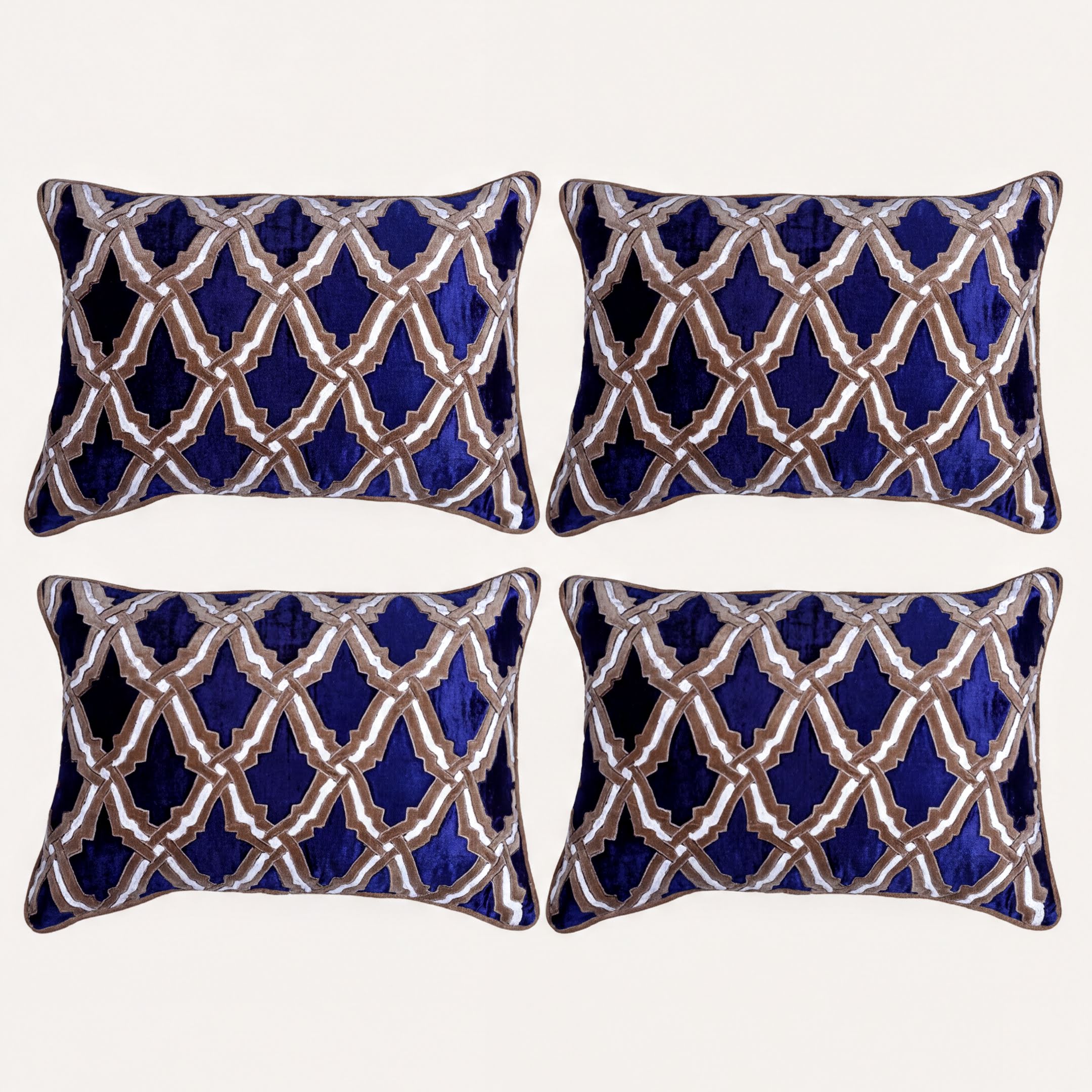Navy Blue Throw Pillow | Embroidered Linen Cushion Cover 14 x 20 Inches