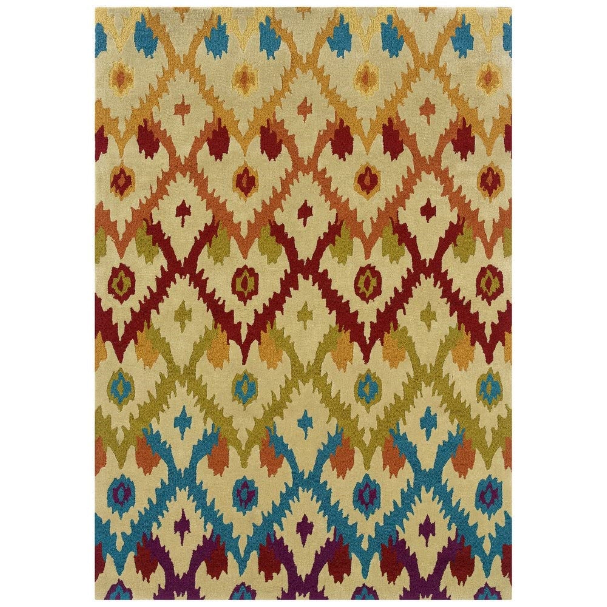 Linon Trio Ikat Hand Tufted Polyester 8x10 Rug in Sand Brown