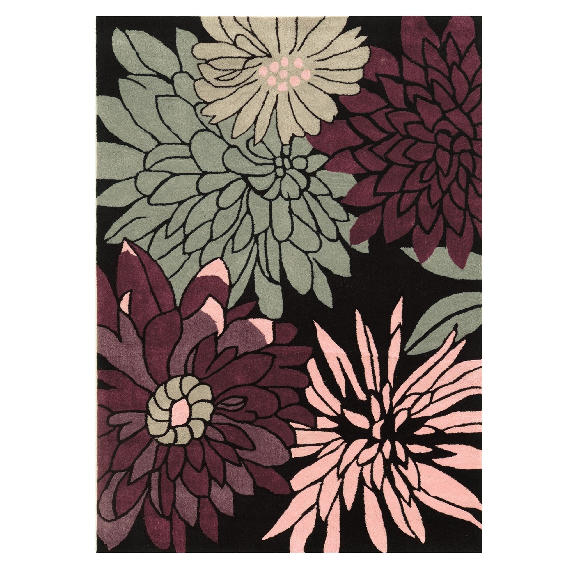 Linon Trio Mum Hand Tufted Polyester 5x7 Rug in Black