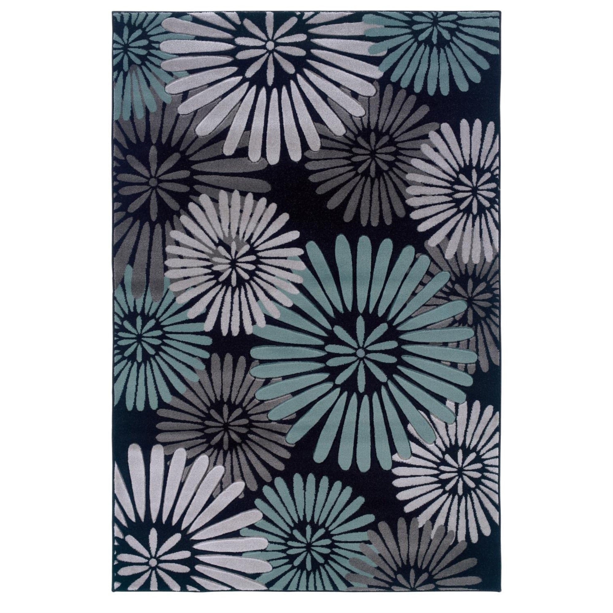 Linon Milan Perth Floral Area Rug Black/Turquoise 5 x 77 Contains Latex 5 x 8 Entryway, Kitchen, Living Room Blue