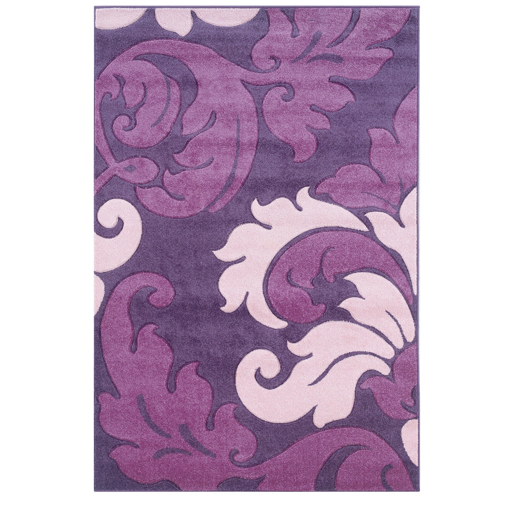Linon Corfu Damask Purple & Baby Pink Machine Made Polypropylene 8 X 103 Area Rug