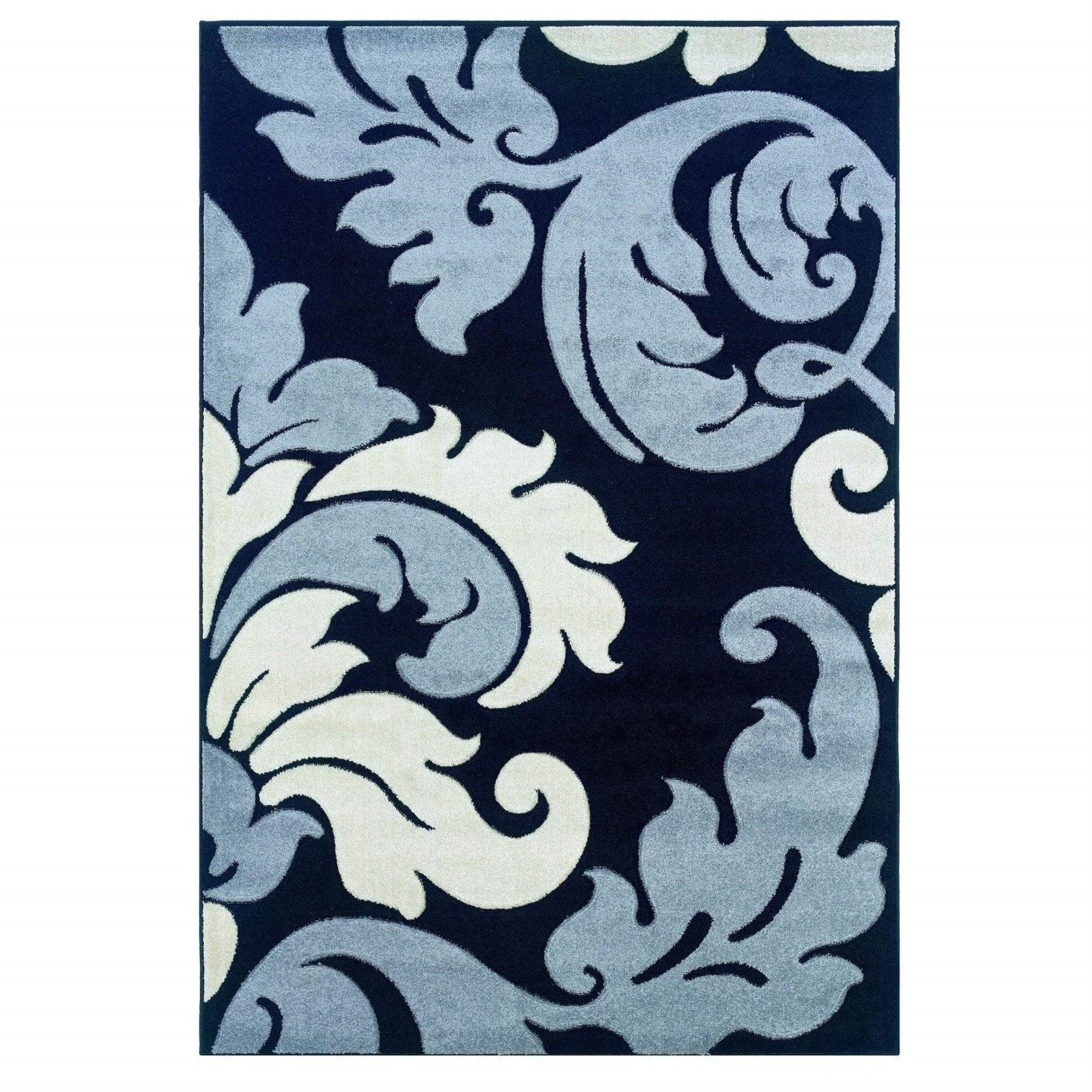 Linon Corfu Collection Power Loomed Rug 5 x 7.7/Black/Grey