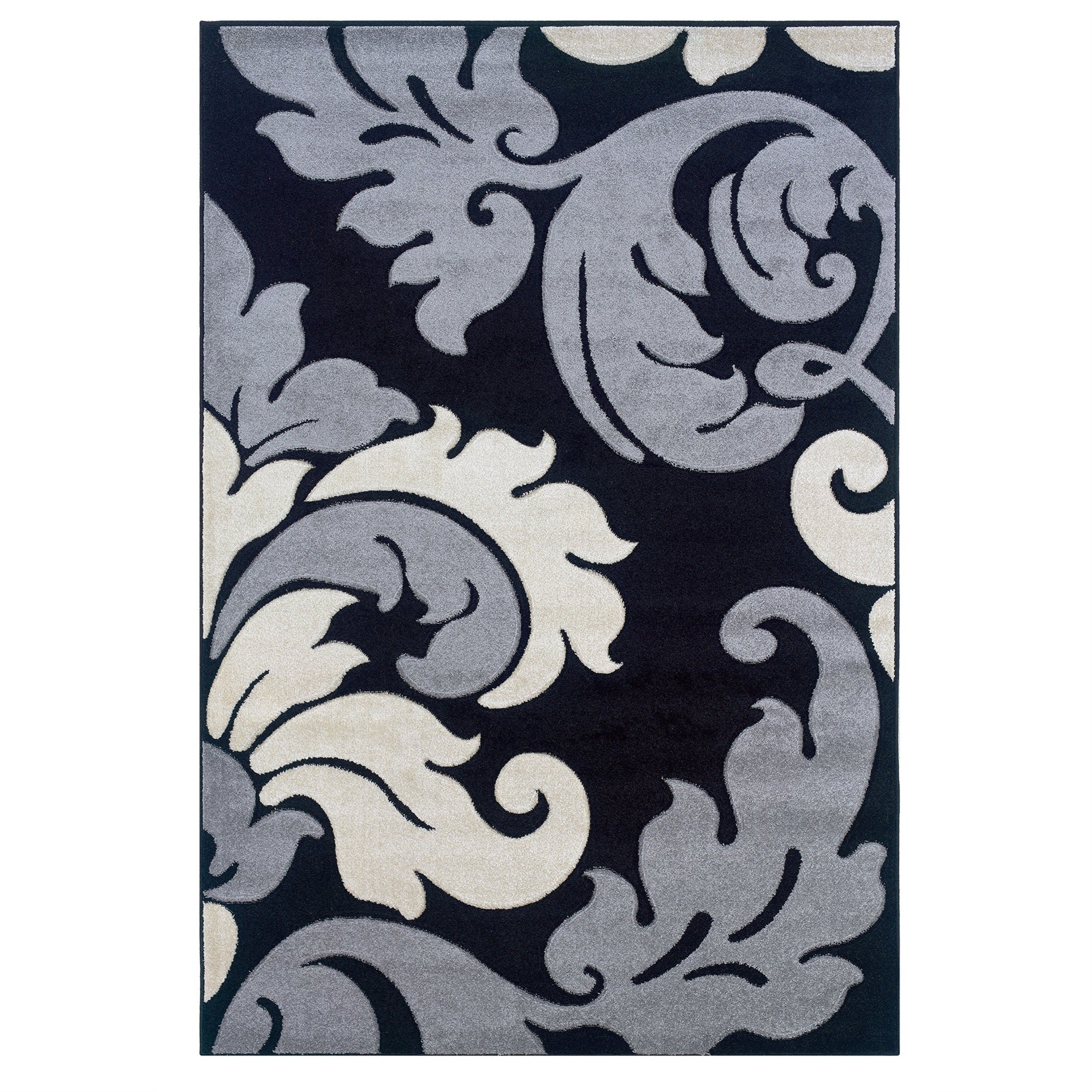 Linon Corfu Damask Machine Made Frieze Yarn 8x103 Rug in Black