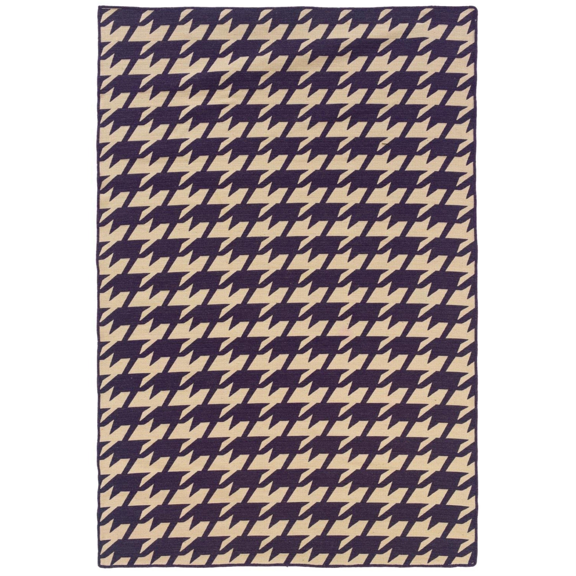 Linon Salonika Houndstooth Reversible Woven Wool 5x8 Rug in Purple