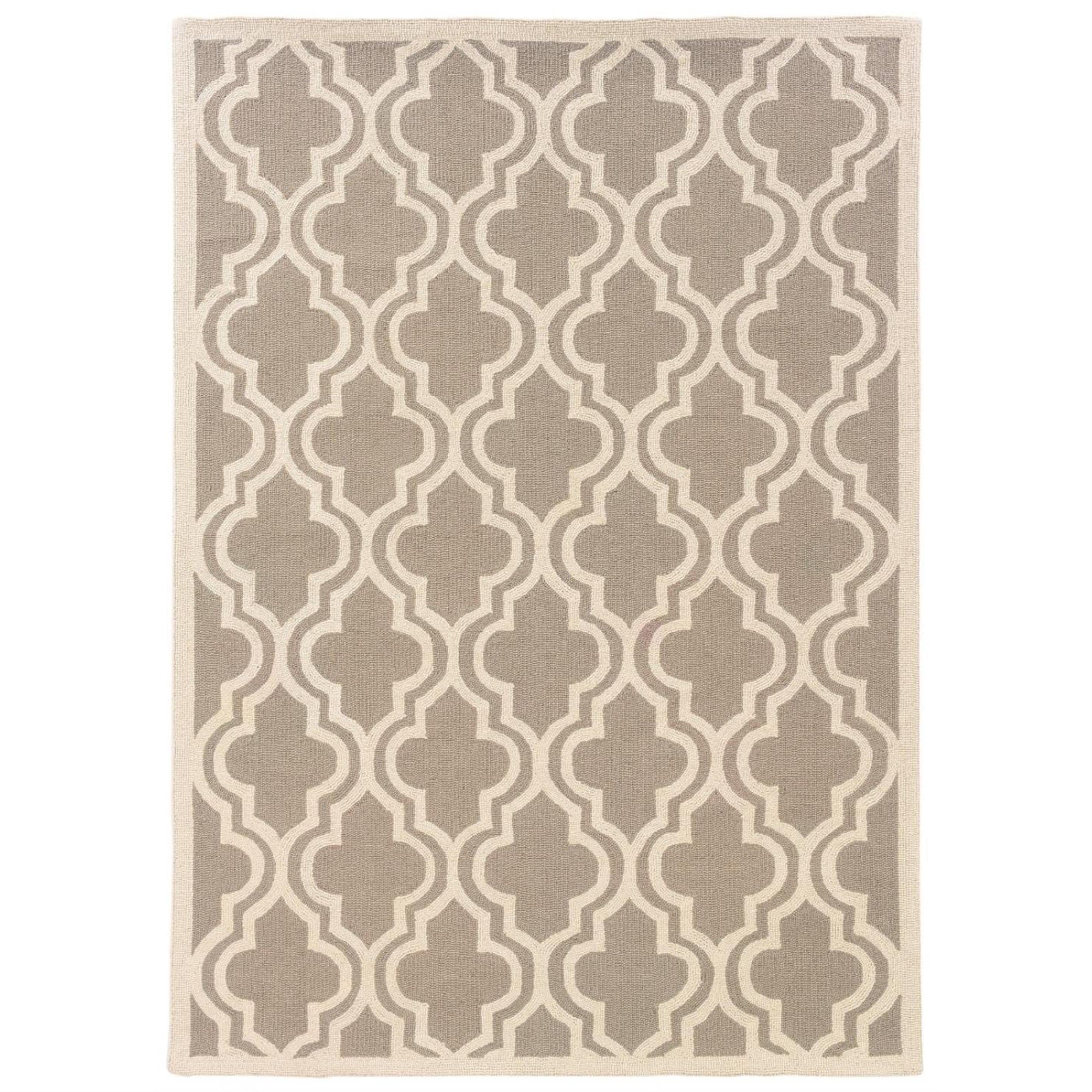 Linon Silhouette Quatrefoil Hand Hooked Wool 110x210 Accent Rug in Gray