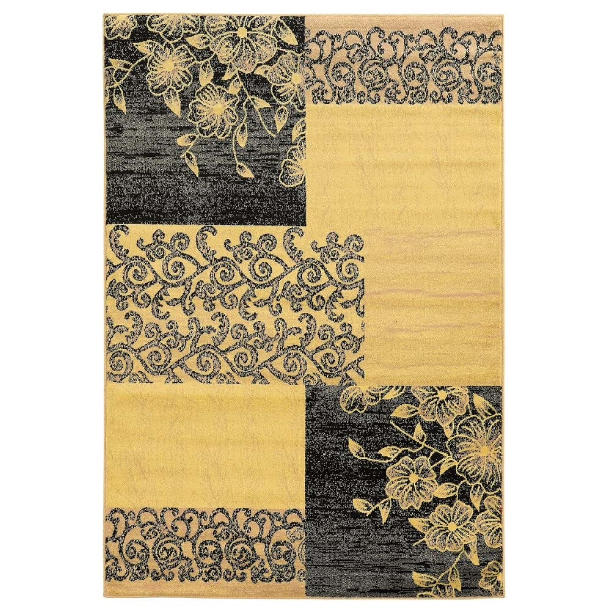 Linon Elegance Napa Patchwork Rug Cream 5 x 73 Contains Latex Patchwork, Color Block 5 x 8 Entryway, Kitchen, Living Room Bl