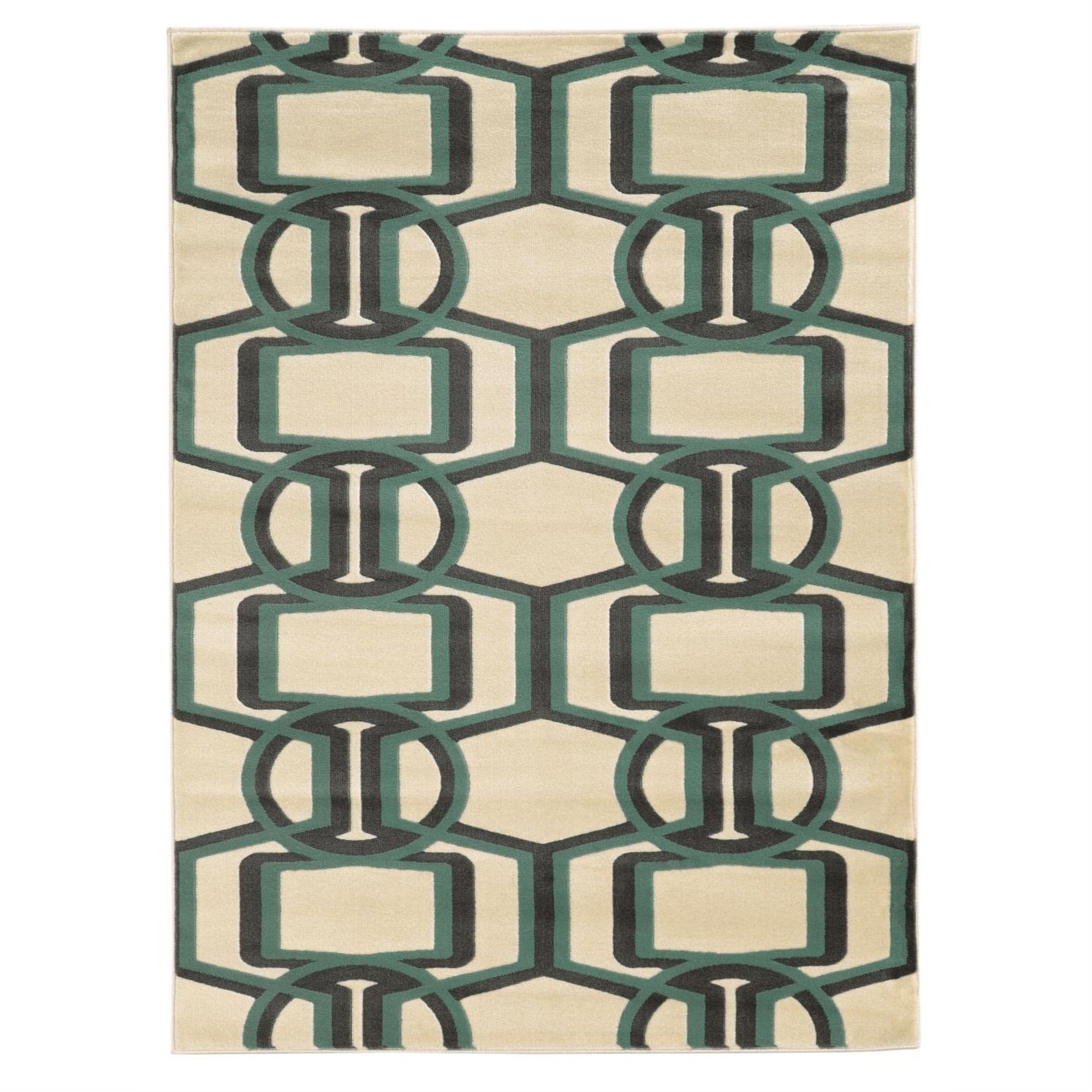 Linon Roma Collection RA02 Rug 8 x 10 Grey and Turquoise Rectangle