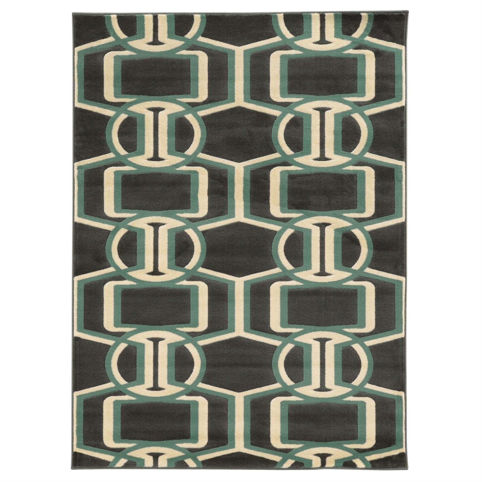 Linon Roma Collection RA03 Rug 8 x 10 Chocolate and Turquoise Rectangle