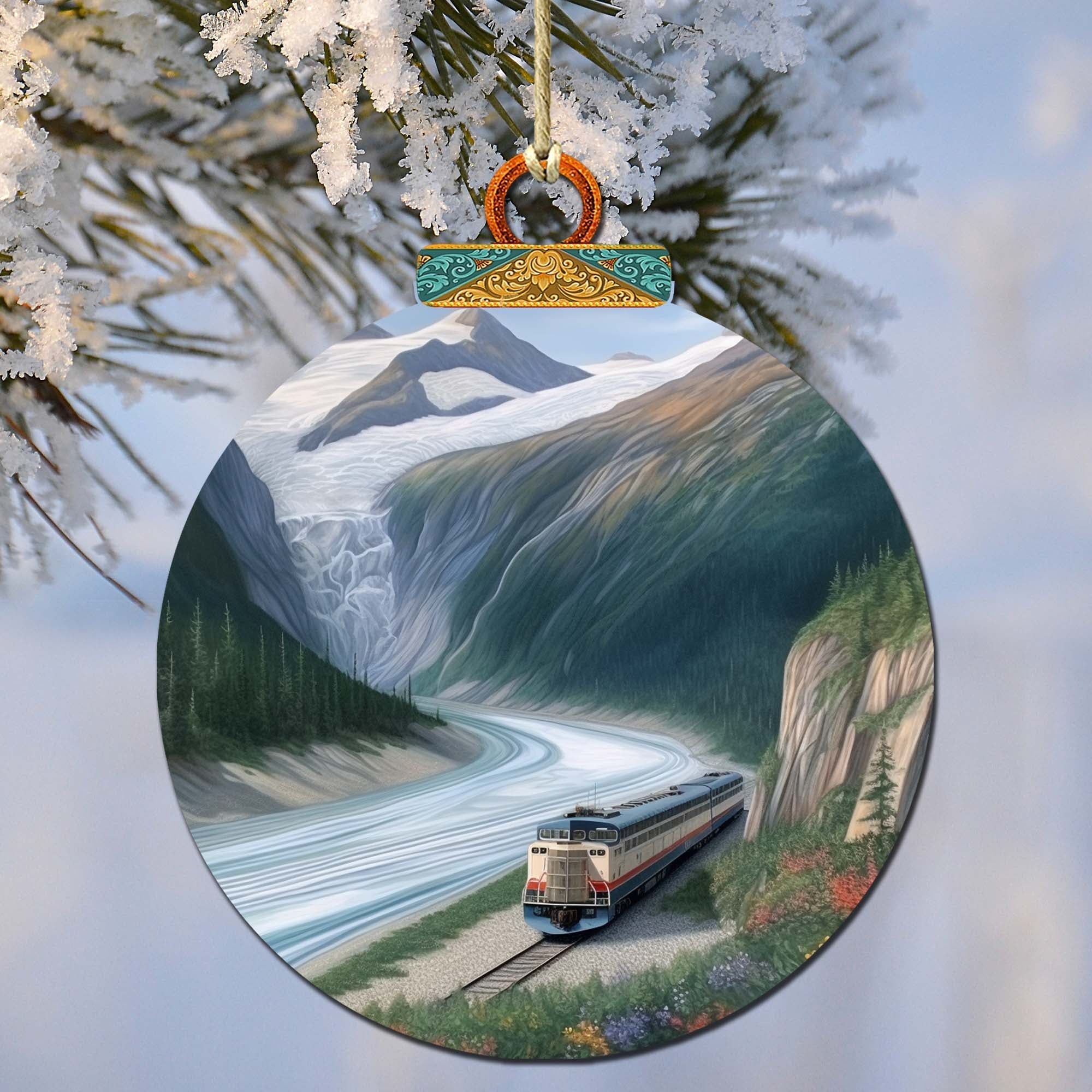 Alaska's Mountain Railway Wooden Ornaments by G.Debrekht - Wildlife Holiday Decor - 870042