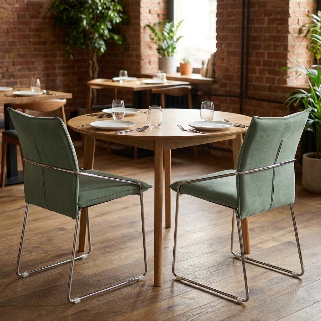 Set of Two Green And Silver Faux Linen And Wood Dining Side Chairs