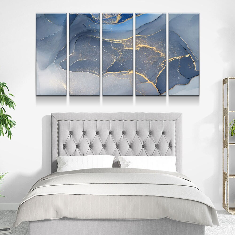 Marbled Blue Gold Canvas Wall Art, Modern Art, Modern Wall Decor, Large Marble Art, Marble Canvas Print, Beautiful Abstract Art