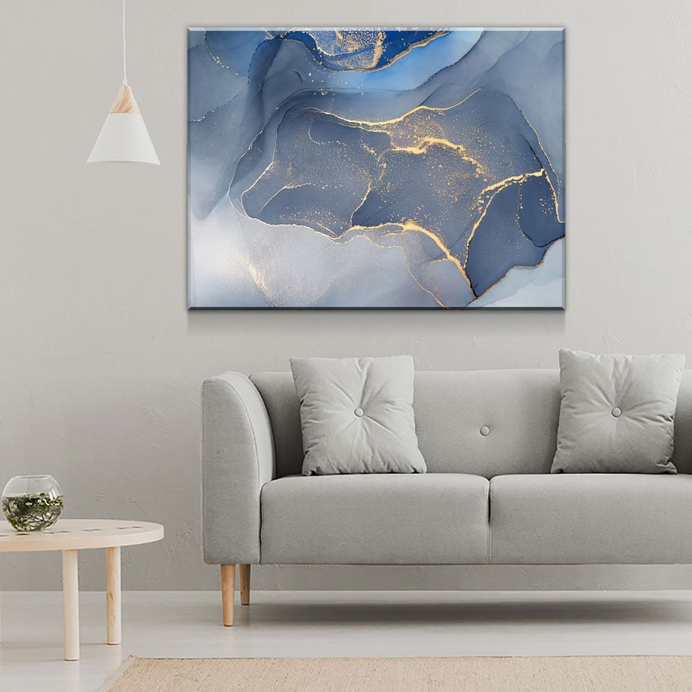 Marbled Blue Gold Canvas Wall Art, Modern Art, Modern Wall Decor, Large Marble Art, Marble Canvas Print, Beautiful Abstract Art
