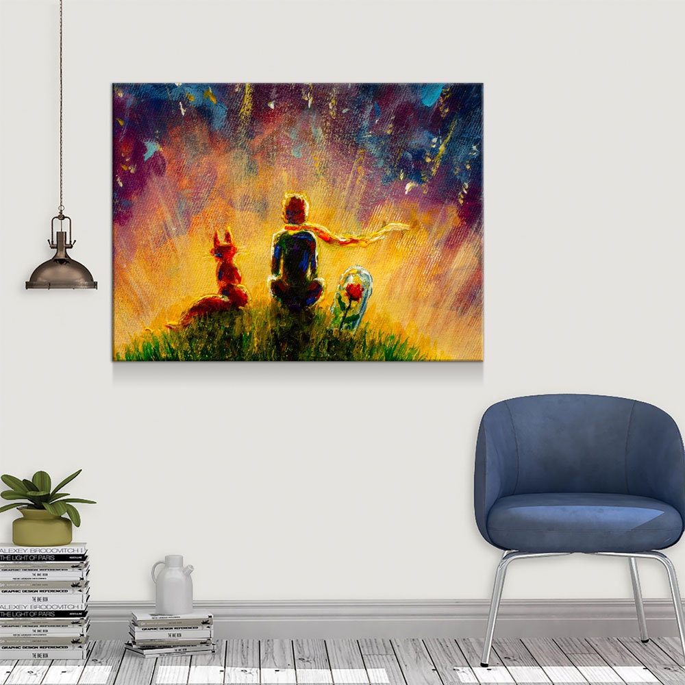 Little Prince, Fox, Red Rose Canvas Wall Art, Little Prince Decor