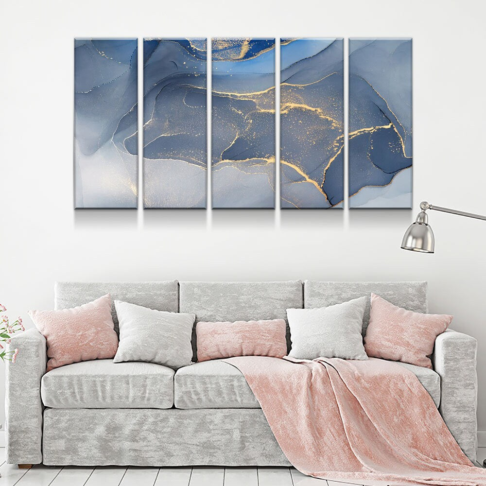 Marbled Blue Gold Canvas Wall Art, Modern Art, Modern Wall Decor, Large Marble Art, Marble Canvas Print, Beautiful Abstract Art