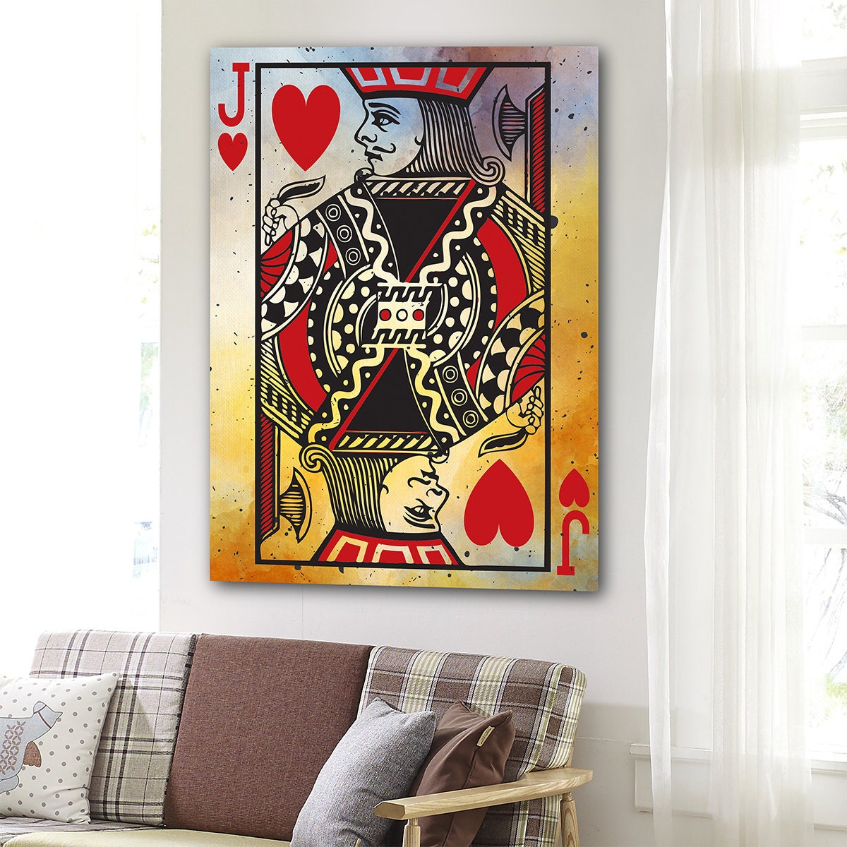 Jack Of Hearts Vintage Canvas Wall Art, Poker Room, Casino Room, Man Cave, Jack Of Hearts, Playing Card Art, Poker Cards