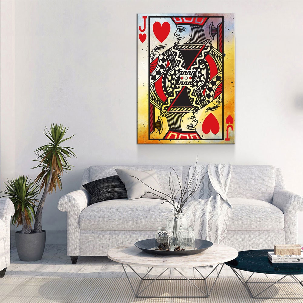 Jack Of Hearts Vintage Canvas Wall Art, Poker Room, Casino Room, Man Cave, Jack Of Hearts, Playing Card Art, Poker Cards