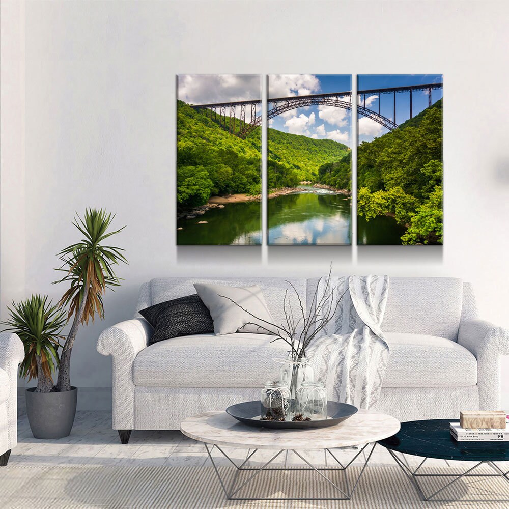 New River Gorge Bridge Skyline Canvas Wall Art, West Virginia New River Gorge Canvas Print, 3 Piece Wall Art Set, Fayetteville WV