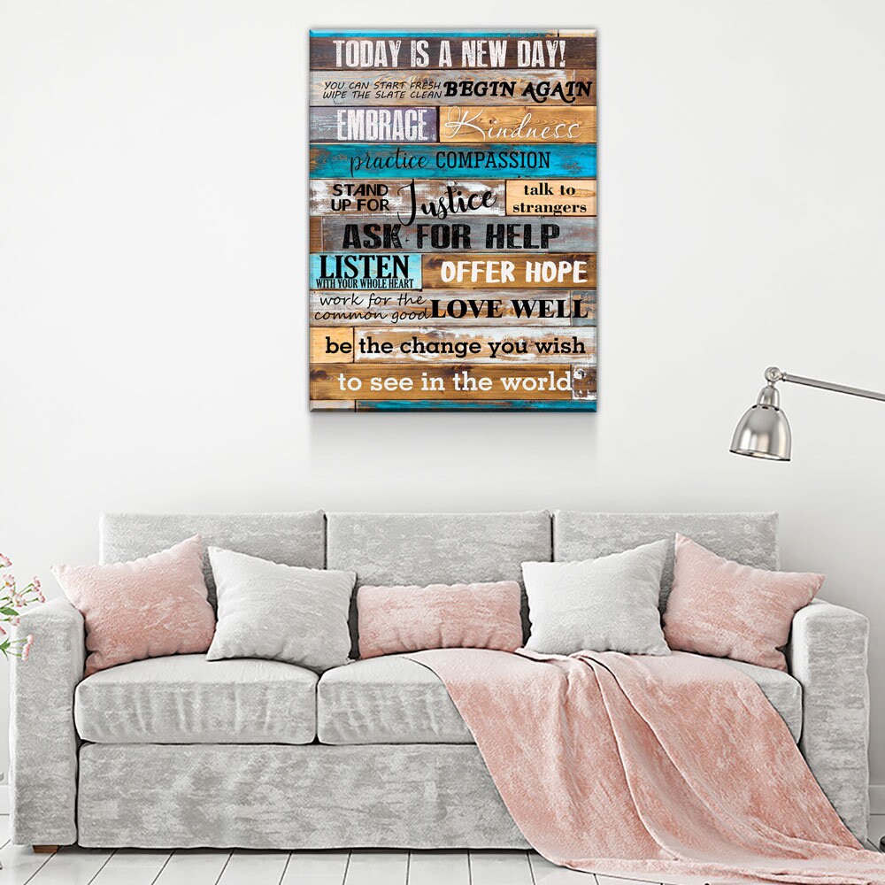 Today Is A New Day Canvas Wall Art, Inspirational Decor, Inspirational Quotes, Be The Change You Wish To see In The World