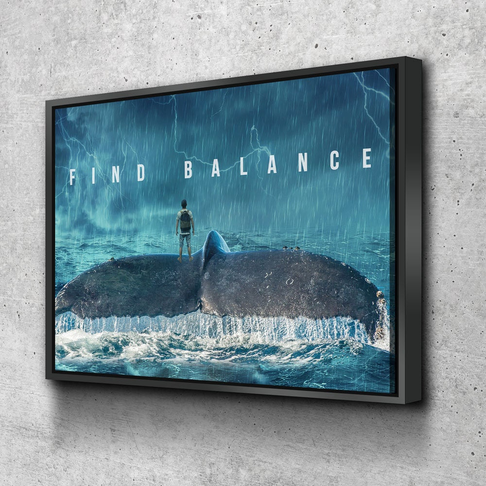 Find Balance Canvas Wall Art, Motivational Decor, Whale Tail In The Ocean